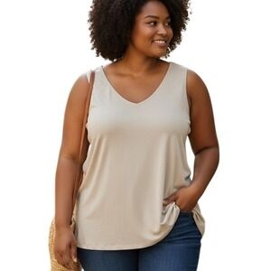 Susan Graver Tank Top V Neck Sleeveless Neutral Casual Everyday